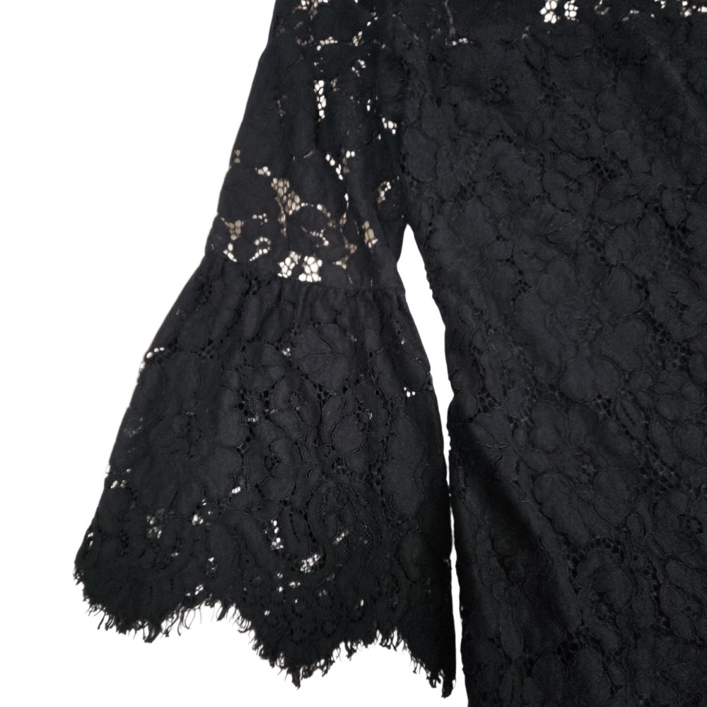 Lauren Ralph Lauren Lace Bell Sleeve Dress 6 Black Nude Floral Shift Whimsigoth - Picture 8 of 15